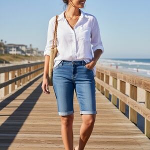 NY&CO Denim Jean Shorts 12 Rolled Hem Coastal Grandma Classic Summer